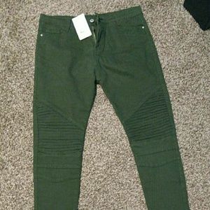 Green Moto Jeans s Large, about a size 8 to 10